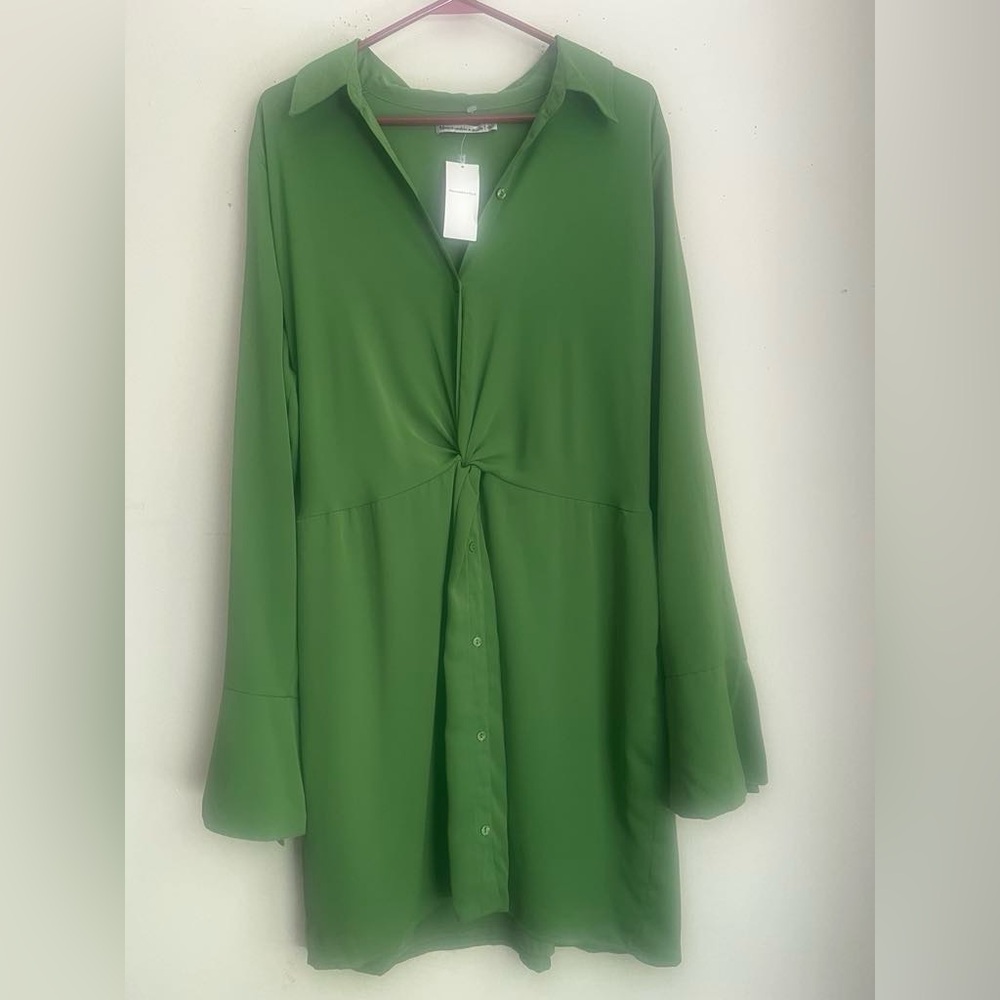 Abercrombie & Fitch Green Button-Front Twist Shirt Dress